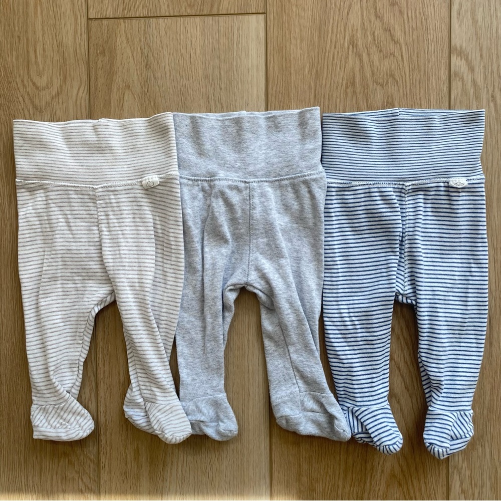 H&M Baby Preemie 3 Pack Foldover Pants With Footies